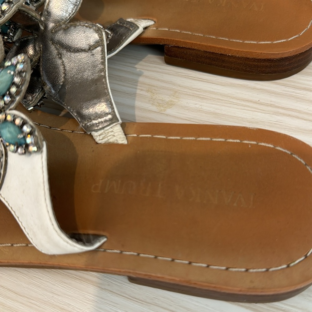 Ivanka Trump Tan Sandals with Aqua Floral Gem Accents - Picture 6 of 9